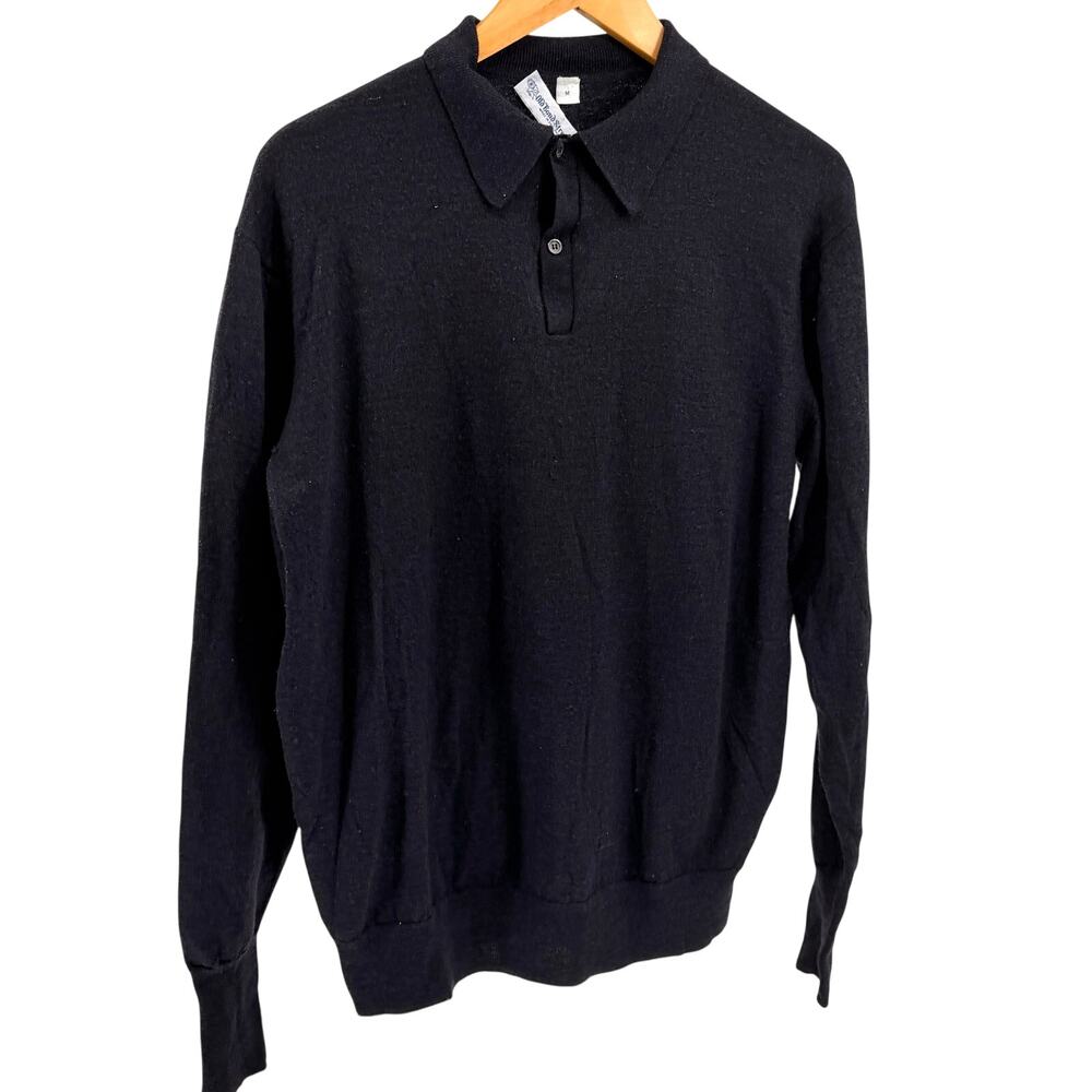 Vintage 90s Old Bond Street Navy 100% Wool Minimalist Collared Polo Sweater